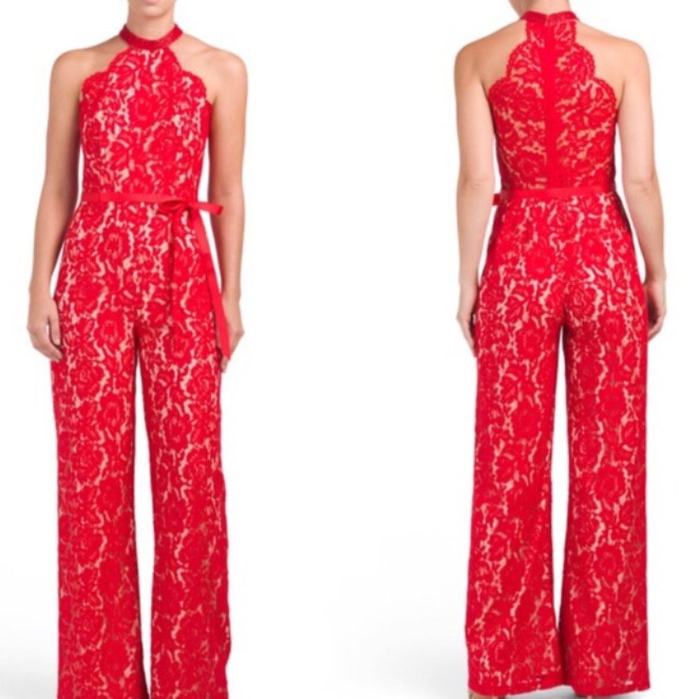 Red halter jumpsuit